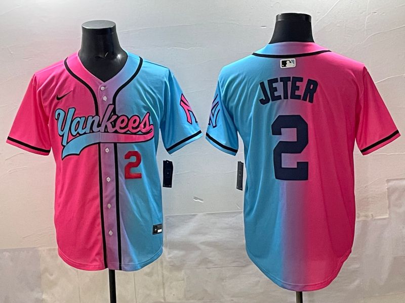 Men New York Yankees #2 Jeter Blue pink Game 2025 Nike MLB Jersey style 004
